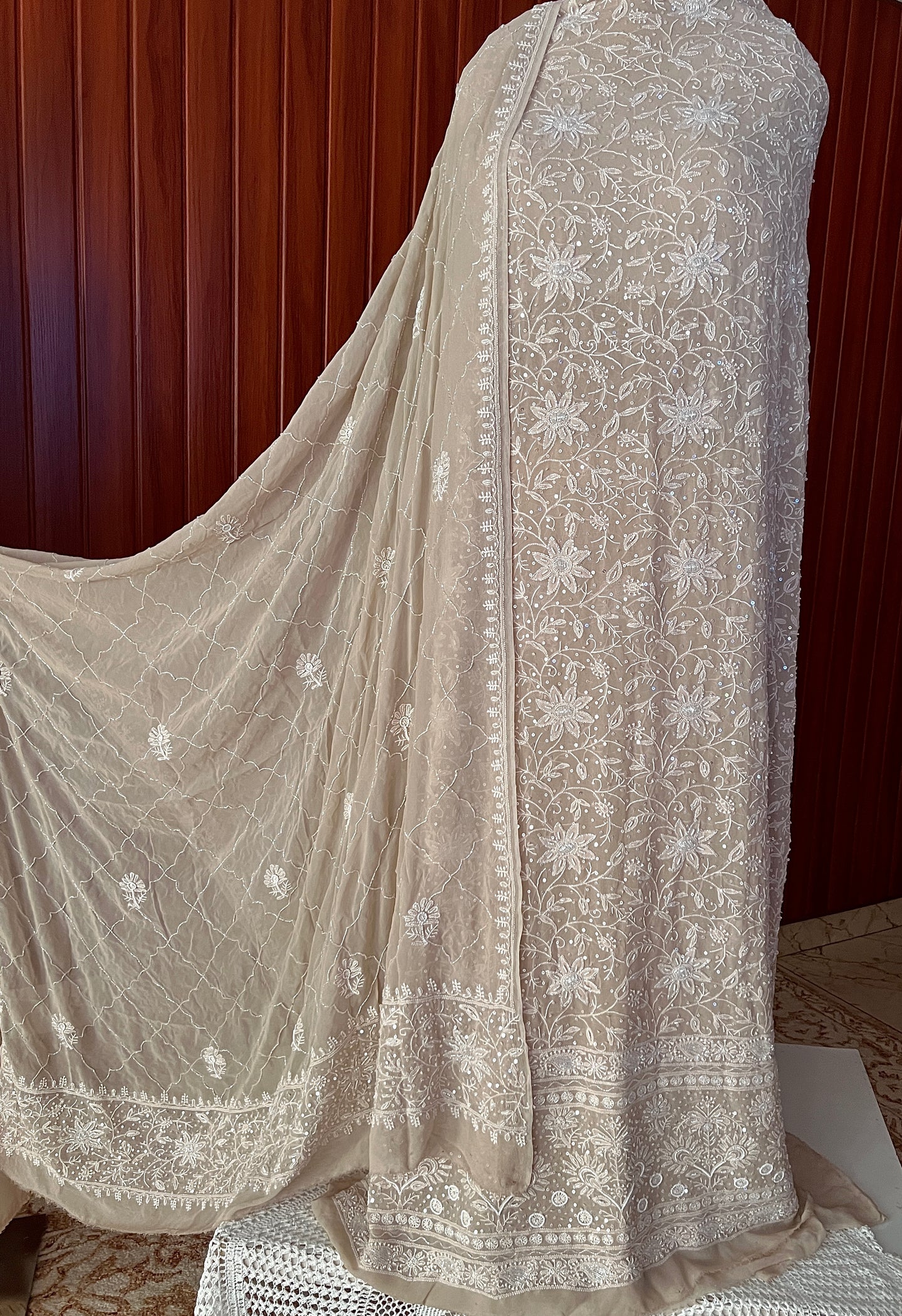 Suhaan Chikankari pearl sequins cut Dana work kurta and dupatta